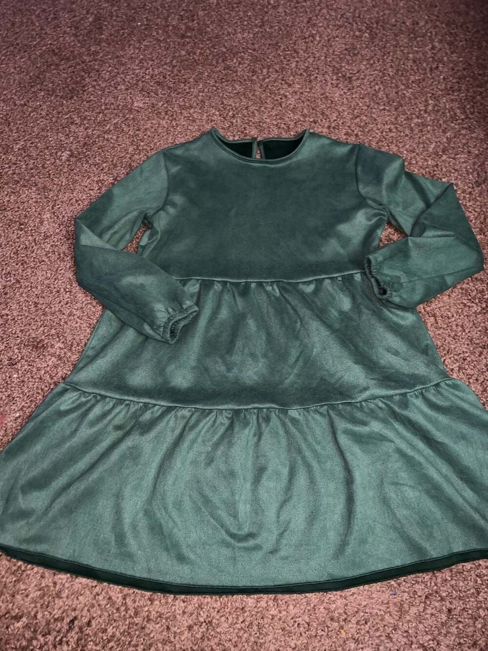 Joocy Babi Women's Emerald Green Long Sleeve Tiered Velvet Mini Dress